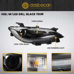 LED Front Headlight Headlamp w/Chrome Trim LED DRL Projector Passenger Side Headlights Compatible With 2015 2016 2017 Chrysler 200 200C HID/Xenon Model Replce OE 68285847AA CH2503263