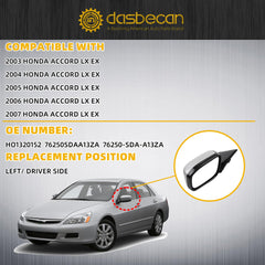 Driver Side Mirror Compatible with 2003-2007 Honda Accord Left Side Door Mirrors With Manual Folding Power Glass Replace#HO1320152 Alabaster Silver Metallic Cover 3pins