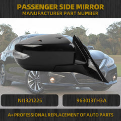 Passenger Side Mirror Compatible with Nissan Altima Sedan 2013-2018 Manual Folding Power Adjustable Glass Heated Turn Signal Light Black 6Pins Replace# NI1321225