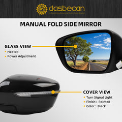 Driver Left Side Door Mirror Compatible with 2014-2020 Nissan Rogue Heated Turn Signal Power HD Glass Black Painted Manual Folding # NI1320285 963024BA1A-PFM 7Pins