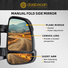 Passenger Right Side Mirror Replacement CH1321376 for Ram Promaster 1500 2500 3500 2014-2019 Heated Power Glass Manual Fold w/Turn Signal Light Short Arm 8 Pins 5VE98JXWAE