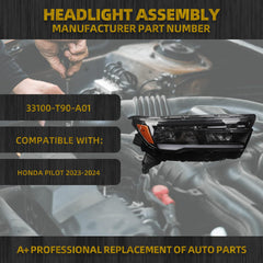 Full LED Headlights Compatible With Honda Pilot 2023-2024 Headlamp Assembly Right Passenger Side Replaces#33100T90A01 HO2503214
