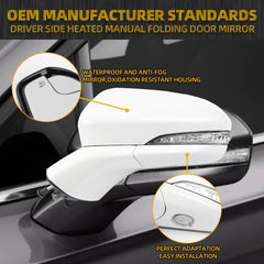 Left Driver Side Mirror Assembly Compatible with Ford Fusion 2013-2015 Power | Heated | Turn Signal | Puddle Light | Manual Folding | DS7Z17683BA| White| 7Pins