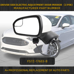 Left Driver Side Mirror Assembly Compatible with Ford Fusion 2016-2022 Rear view Mirror | Electric Adjustment | White| Replace# FS7Z-17683-B, 3Pins
