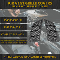 Left Right Hood Air Vent Grill Cover Insert Mesh 1648804305 Compatible with Mercedes W164 ML350 ML450 ML550 ML63 AMG GL320 GL350 GL450 GL550 2008-2011 Repalcement OE# 1648804405 1648804305