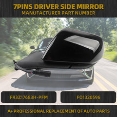 Left Driver Side Door Mirror Compatible with Ford Mustang 2015-2020 Power Glass Heated with Turn Signal Puddle Light Blind Spot Glass Replaces FR3Z17683H-PFM FO1320596 Black 7Pins