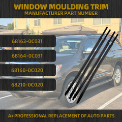 4Pcs Window Moulding Trim Seal Belt Weatherstrip Compatible with Toyota Sequoia 2008-2020 Rubber Door Trim Kit Replace# 68163-0C031 68164-0C031 68160-0C020 68210-0C020
