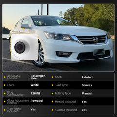 Right Passenger Side Mirror Compatible with Honda Accord 2013 2014 2015 Power Glass Heated with Camera with Turn Signal Light Door Mirror Assembly Replaces 76200T2GA42ZC White 12Pins