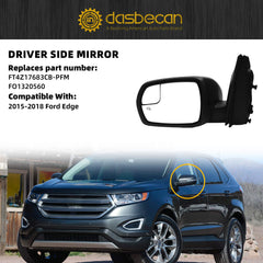 Left Driver Side Mirror Compatible with Ford Edge 2015-2018 Heated with Turn Signal Puddle Light Spotter Glass Black 7Pins
