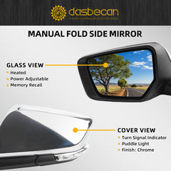 Left Driver Side Mirror Compatible with Chevy Impala 2014-2020 Manual Folding Power Glass Heated with Turn Signal Puddle Light Memory Chrome 12Pins Replaces 22936937PFM