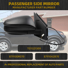 Right Passenger Side Door Mirror Assembly Compatible with Toyota RAV4 2013 2014 2015 Power Glass Manual Folding Non-Heated Textured Black Replaces TO1321309 879100R070 (3 Pins)