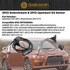 Oxygen O2 Sensor Compatible with Mitsubishi Lancer 2011-2015 2.0L 2.4L Outlander RVR 2011-2013 Upstream and Downstream Replaces 234-5051 234-4114 (2PCS)