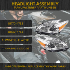 Halogen Headlight Compatible With Toyota Prius 2012-2015 Driver & Passenger Side Replaces# TO2519134 TO2518134 1 Pair Headlamp Assembly