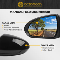 Left Driver Side Door Mirror Compatible with Hyundai Elantra 2017-2020 Heated, Manual Folding, Power Adjustment Glass, Blind Spot Detection Replace# 87610F3020 HY1320226 (7Pins-Black Paint)