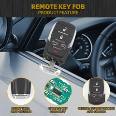 Key Fob Replacement Smart Keyless Entry Smart Remote Control Compatible with Ram 1500 2019-2024 5 Buttons Replace#68291691AD OHT-4882056