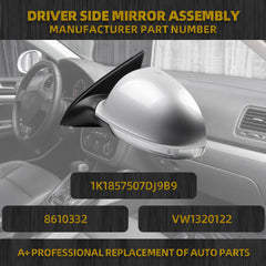 Driver Side Mirror Compatible with 2005-2010 Volkswagen Jetta Left Door Mirror With Turn Signal Light Manual Folding Power Heated Adjustment Glass Silver Gray Cover Replace# 8610332 (7pin)