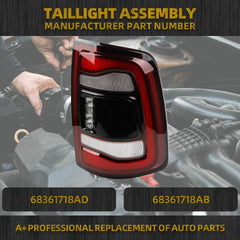 Tail Light Assembly LED Compatible With Dodge Ram 2500 3500 2019-2023 Rear Lamp Right Passenger Side 68361718AD Without blind spot (Black Cover)
