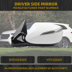 Left Driver Side Power Door Mirror Compatiable with 2013-2018 Hyundai Santa Fe Sport With Heated Manual Folding Turn Signal Light Replace# 8765104Z005 HY1320201 Left White 6Pins