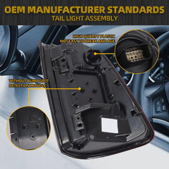 Left Driver Side Tail Light Assembly Rear Lamp LED Compatible With Dodge Ram 1500 2019 2020 2021 2022 without blind spot (Black Cover)