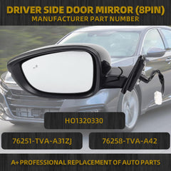Left Driver Side Door Mirror Compatible with Honda Accord EXL Hybird Touring 2018-2022 Power | Heated | Blind Spot Detection |Turn Signal | HO1320330 76251TVAA31ZJ, (8Pins-Black)