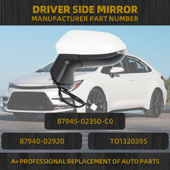 Driver Side Mirror White Compatible with 2020-2025 Toyota Corolla Left Door Rear view Mirror Heated Manual Fold Power Adjustment W/Blind Spot Detection Turn Signal Assembly 7PINS #87940-02920