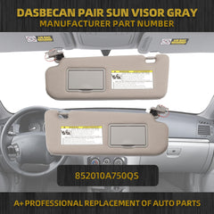Gray Pair Sun Visor Compatible with Hyundai Sonata 2005 2006 2007 2008 2009 2010 Replaces# 852013K010QD 85202-0A750-QSQQH