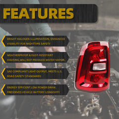 Halogen Left Tail Light Compatible with 2025 Dodge Ram 1500 Rear Lamp Assembly Tail Lamp Driver Side Red Bezel Replace#68531049AA