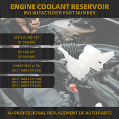 Engine Coolant Reservoir Compatible with 2013-2018 Ram 2500 3500 4500 5500 OEM Number Replace 603-839 68166475AB 68166475AC 68166475AD