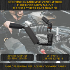 Positive Crankcase Ventilation Valve Tube Hose and PCV Valve Fitting Adapter Connector Kit Compatible with Chevy Traverse Buick Enclave GMC Acadia 2012-2017 Replaces# 12648138 12583384