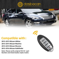 Key Fob Compatible with 2013 2014 2015 2016 Nissan Altima Pathfinder Maxima Murano Replace# KR5S180144014 7812D-S180014 Smart Remote Replacement 5 Buttons