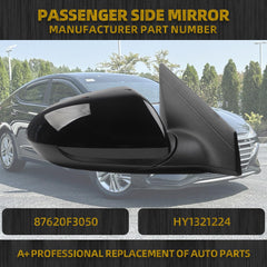Right Passenger Side Door Mirror Compatible with Hyundai Elantra 2017-2020 Non-heated, Manual Folding, Power Adjustment Glass Replace# 87620F3050 HY1321224 (3Pins-Black Paint)