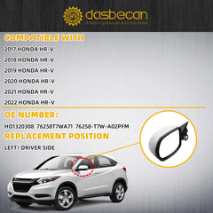 Left Driver Side Mirror Compatible with 2017-2022 Honda HRV LX with Power Glass, Manual Folding, Platinum White Pearl, Non-Heated Replace# HO1320308 76258T7WA71(3Pins)