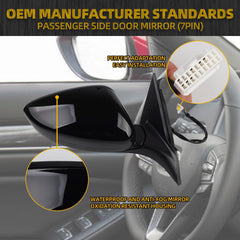 Right Passenger Side Door Mirror Compatible with Honda Accord Sport Hybrid EX 2018-2022 Power | Heated | Blind Spot Detection | 76208-TVA-A22, HO1321329, Side View Mirror (7Pins-Black)