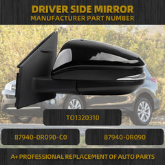 Left Driver Side Door Mirror Assembly Compatible with Toyota RAV4 2013 2014 2015 Power Glass Heated with Turn Signal Light Replaces TO1320310 87940-0R090 Black (7 Pins)