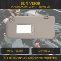 Driver Side Sun Visor Compatible with Nissan Versa 2007-2012 Sun Protection Shade Makeup Mirror OE Replaces 96401-EL31A 96401EL31A Gray