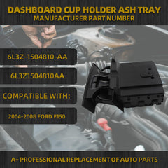 Dashboard Cup Holder Insert Ash Tray Compatible with Ford F150 2004-2008 Replaces# 6L3Z-1504810-A, Secure Non-Slip Design, Organize Drinks & Ash (Black)