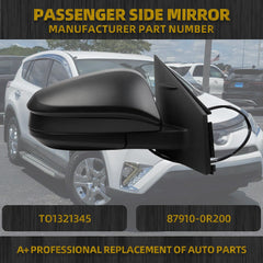 Passenger Side Door Mirror Compatible with 2016 2017 2018 Toyota RAV4 Non-Heated Power Adjustable Manual Fold Spotter Mirror Rear View Right Side Mirror Black 3 Pins TO1321345 87910-0R200