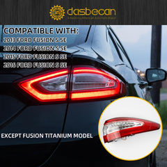 Right Passenger Side Tail Light Compatible with 2013-2016 Ford Fusion S SE Outer Rear Light Replace# DS7Z-13404-H (4 pins)
