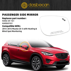 Front Right Passenger Side Glass Compatible with MAZDA CX5 2015-2016 with Heated Blind Spot Monitoring Convex Glass Replaces KA0G-69-1G1