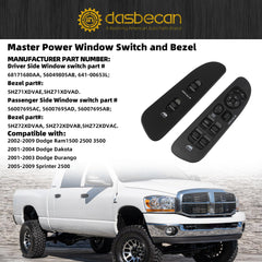 Master Power Window Switch and Bezel Compatible with Dodge Ram1500 2500 3500 2002-2009 Dakota 2001-2004 Durango 2001-2003 Sprinter 2500 2005-2009 Driver & Passenger Side 68171680AA 56049805AB