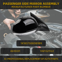 Passenger Side Mirror Compatible with 2005-2010 Volkswagen Jetta Right Door Mirror With Turn Signal Light Manual Folding Power Heated Adjustment Glass Replace# 8610331 (7pin) Black Cover