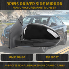 Left Driver Side Mirror Assembly Compatible with 2011-2016 Chevrolet Chevy Cruze Limited Non-Heated Power Glass Manual Folding Rear View Mirror Black 3 Pins GM1320420