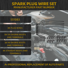 Spark Plug Wire Set Compatible with Gen 2, 3, 4, and 5 (LS and LT) LS1 LQ4 L59 L33 LS2 LR4 LC9 L76 LS3 LM4 L99 LY6 LS6 LM7 LQ9 LH8 LZ1 LMG Ignition Wires Replace# 551083