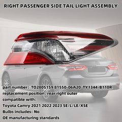 Passenger Side Tail Light Compatible with 2021-2023 Toyota Camry Outer Rear Right Lamp With Wiring Harness Replaces# 81550-06A20 TO2805159 (Halogen Type)