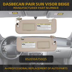 Beige Pair Sun Visor Compatible with Hyundai Sonata 2005 2006 2007 2008 Replaces# 852013K010QD 85202-0A750-QSQQH