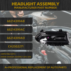 Right Passenger Side Halogen Model Headlight Assembly with LED DRL & Turn Signal Light Compatible With Dodge Charger 2015 2016 2017 2018 Replaces# 68214398AB 68214398AD