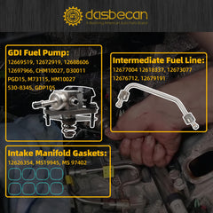 12697966 12688606 GDI High Pressure Fuel Pump Kit with Intake Manifold Gaskets & Fuel Feed Pipe, Compatible with Chevy Silverado Tahoe Suburban GMC Sierra Yukon Escalade 2014-2020