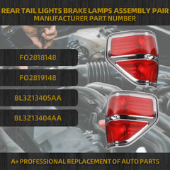 Silver Pair Rear Tail Lights Brake Lamps Assembly Compatible with 2009-2014 Ford F150 SVT Replaces# FO2818148 FO2819148 FO2818150 BL3Z13405AA BL3Z13405B BL3Z13404B BL3Z13405AA