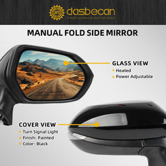 Passenger Side Mirror Black Compatible with 2020-2025 Toyota Corolla SE& SE Nightshade Heated Manual Fold Power Adjustment w/Turn Signal Right Door RearView Mirror Assembly 6PINS #87910-12F80