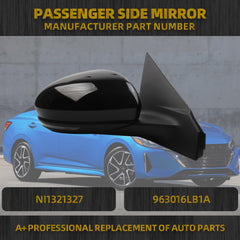 Passenger Side Mirror Compatible with Nissan Sentra SR SV 2020-2023 Manual Folding Power Glass Heated Turn Signal Light Black 7Pins Replace# NI1321327 963016LB1A